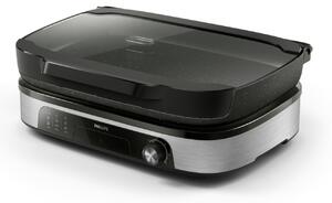 Philips Griglia Elettrica Potenza 2400 Watt con Piastre Antiaderenti e Termostato Regolabile colore Nero e Acciaio Inox - HD6212/90