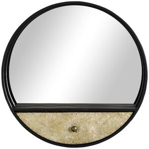 HOMCOM Specchio da Parete Rotondo da Ø61cm con Cassetto e Cornice in Metallo Nero