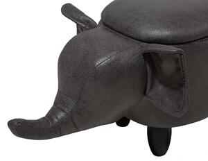 Sgabello per bambini Animale Elefante con contenitore con gambe in legno in ecopelle grigio scuro Poggiapiedi per la cameretta dei bambini Beliani