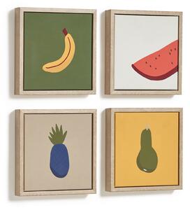 Set Bogumila di 4 quadri di frutta multicolori 20 x 20 cm