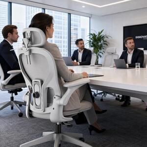 Sedia da ufficio ergonomica QEENTOE, con poggiatesta regolabile in 2 dimensioni, funzione di inclinazione di 35°, braccioli pieghevoli, sedia da scrivania per ufficio, colore grigio