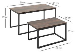 HOMCOM Set 2 Tavolini da Caffè Impilabili in Stile Industriale in Legno e Acciaio, Marrone e Nero