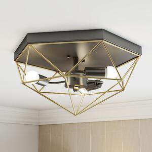 DecHome Lampada da Soffitto Stile Industriale Geometrica con 3 Attacchi E27 per Lampadine LED colore Nero/Oro - R405BK