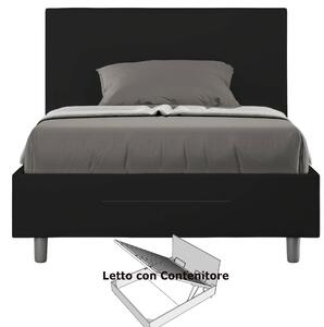 Letto una piazza e Mezza con Contenitore Imbottito ADELE Dimensioni 120x190 cm testata liscia rivestita in similpelle Colore Nero