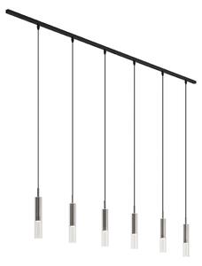 Sistema di illuminazione a binario moderno nero con 6 lampade a sospensione color canna di fucile 1 fase - Slimline Loyce