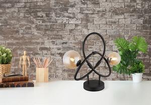 GLOBO LIGHTING Lampada da Tavolo Design Moderno in Metallo con Paralume in Vetro Ambrato colore Nero - 56141-2T Tuberius