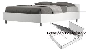 Letto Matrimoniale alla Francese con Contenitore, Modello NUAMO Dimensioni 140x200 cm Stile Minimal ed Essenziale Colore Bianco Frassino