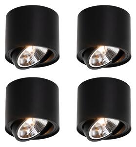 Set di 4 faretti da soffitto moderni neri orientabili e inclinabili AR111 - Rondoo Up