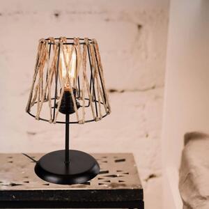 DecHome Lampada da Tavolo in Metallo e Juta Paralume in Corda Juta Attacco E27 60W Dimensioni 16,5x33 cm colore Nero e Corda - Evren