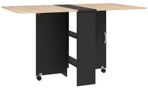 HOMCOM Tavolo Pieghevole Consolle per 4-6 persone con Ruote e Ripiani, 140x75x74cm, Rovere e Nero