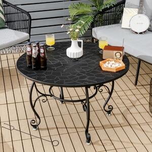 Costway Tavolino rotondo di legno con braciere per cortile, Tavolo braciere da esterno con griglia e coperchio Nero