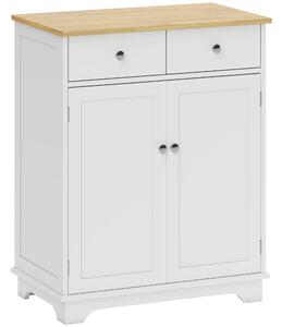 Credenza Bassa 68x40,3x85 cm con Armadietto e Cassetti in MDF e Legno di Caucciù Bianco