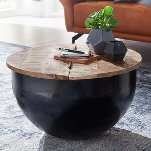 Tavolino in legno massiccio di mango in metallo 60x34x60 cm stile industriale rotondo | Wohnling