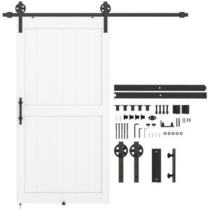 HOMCOM Porta Scorrevole con Binario e Maniglia, in Stile Country e in Legno e Acciaio, 106.6x213.4 cm, Bianco e Nero | Aosom Italy