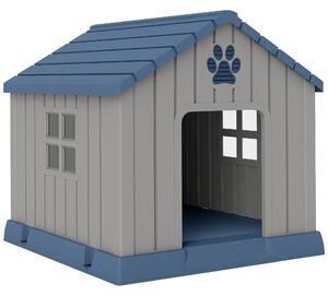 PawHut Casetta per Cani Taglia Media da Esterno Impermeabile con Base Rialzata e Finestre, 85x79x82 cm, Grigio | Aosom Italy
