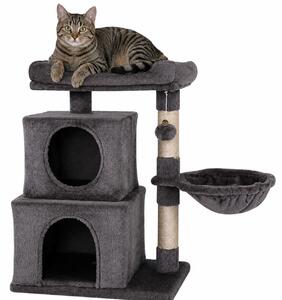 Tiragraffi per gatti lionto, 70 cm con 2 grotte, cavità per sdraiarsi, letto per sdraiarsi e palla da gioco, robusto e accogliente, grigio scuro