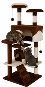 Tiragraffi per gatti lionto, albero tiragraffi e giochi da 130 cm con 2 grotte, scale, 3 aree di riposo e tronchi in sisal, marrone/beige