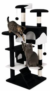 Tiragraffi per gatti lionto, albero tiragraffi e giochi da 130 cm con 2 grotte, scale, 3 aree di riposo e tronchi in sisal, nero/bianco