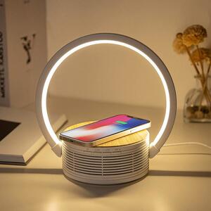 NEW MAJESTIC Lampada da Tavolo LED Senza fili Ricaricabile Design Moderno con Altoparlanti e Caricabatterie Wireless colore Bianco - 120506 WH LL 5