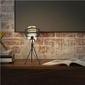 DecHome Lampada da Tavolo Stile Industriale in Metallo Base con Paralume in Vetro Fum Attacco E27 60W Dimensioni 17x41,5 cm colore Nero - Grande