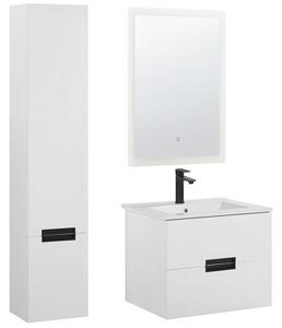 Set di 3 mobili da bagno lavandino armadio pensile alto e specchio LED nero Beliani