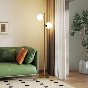 DecHome Lampada da Terra con 2 Luci e Paralumi a Sfera, Interruttore a Pedale e Attacco E27, 28x165 cm, colore Oro