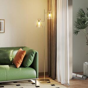DecHome Lampada da Terra Moderna con 2 Luci e Teste Regolabili, Interruttore a Pedale colore Oro