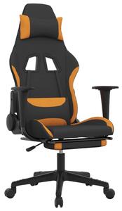 Sedia da Gaming Massaggi e Poggiapiedi Tessuto Nero e Arancione