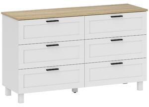 HOMCOM Cassettiera con 6 cassetti, con piedini in pino, stile moderno, 120 x 38 x 71 cm, legno naturale e bianco | Aosom Italy