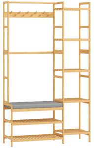 HOMCOM Appendiabiti con scarpiera, ganci per vestiti, attaccapanni, panca con cuscino, per corridoio, ingresso, legno naturale | Aosom Italy
