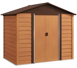 Outsunny Casetta da Giardino in Acciaio Effetto Legno con Doppie Porte Scorrevoli, 236x196x208 cm, Marrone | Aosom Italy