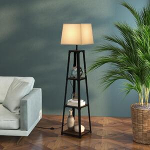 DecHome Lampada da Terra Moderna con 3 Ripiani Paralume in Tessuto Beige in Metallo e MDF colore Nero Marrone