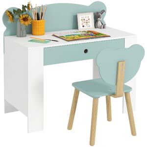 AIYAPLAY Set Scrivania per Bambini con Cassetto e Sedia con Schienale a Orsetto, Età 3-8 Anni, Verde | Aosom Italy
