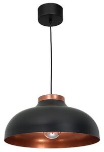 Lampada a sospensione Loft paralume nero con elementi in rame Basca 1xE27 15W Luminex