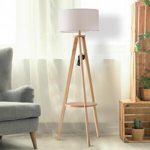 DecHome Lampada da Terra Moderna con Paralume in Lino Beige Piantana colore Legno