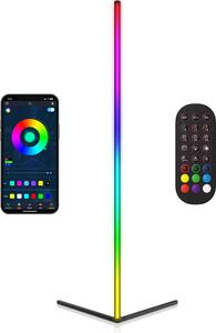BEARWARE Lampada angolare a LED, lampada da terra, lampada da pavimento, lampada angolare intelligente, luce d'atmosfera RGB con Bluetooth, controllo tramite app, 142 cm, dimmerabile, cambio colore, sincronizzazione musicale, telecomando, timer
