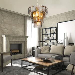 DecHome Lampadario a Sospensione in Metallo e Vetro Fum 4 Luci A Rettangoli Attacco E27 Facile da Pulire Dimensioni 62x34 cm colore Oro - Falez