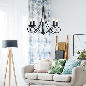 DecHome Lampadario Design Vintage Rustico a Soffitto con 5 Candelieri in Acciaio colore Nero