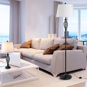 DecHome Lampade da Tavolo Vintage con Paralume in Tessuto colore Bianco Piantana in Metallo colore Nero + 2 Lampade da Tavolo