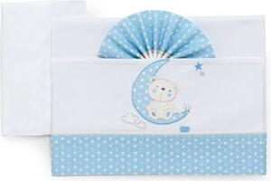Italbaby Lenzuola Lettino Neonato Set in Cotone Federa + Sopra + Sotto con Angoli colore Azzurro - Moon
