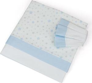 Baby Idea Lenzuola Lettino Neonato Set in Cotone Federa + Sopra + Sotto con Angoli colore Azzurro - Stelline