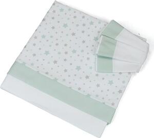 Baby Idea Lenzuola Lettino Neonato Set in Cotone Federa + Sopra + Sotto con Angoli colore Verde - Stelline