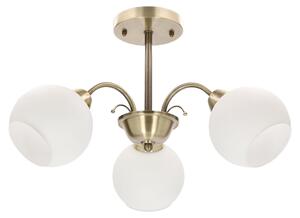 Lampada da soffitto con paralumi in vetro bianco Nestor, finitura ottone e oro, 3xE27x40W, metallo, dimensioni: 28x50x50 cm, IP20, Candellux