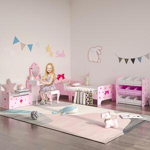 DecHome Letto per Bambini 3-6 Anni con Sponde Laterali Anticaduta 143x74x59 cm Fantasia a Fiocchi e Cuori colore Rosa