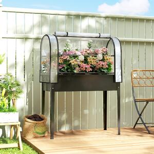 VivaGarden Letto per Orto Rialzato con Copertura Mini Serra e Foro di Drenaggio 100x49x136 cm colore Nero