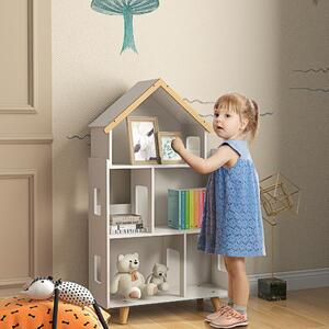 DecHome Libreria per Bambini 3-6 Anni a 3 Livelli per Libri e Giochi in MDF e Legno di Pino 65x25x108.5 cm colore Bianco