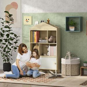 DecHome Libreria per Bambini in Legno con Ripiani Aperti e Armadietto Inferiore 80x30x140.5 cm colore Bianco/Legno