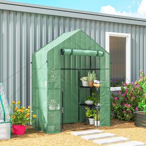VivaGarden Mini Serra da Giardino con 2 Mensole a 3 Livelli e Ingresso a Zip in Acciaio e PE 142x73x195 cm colore Verde