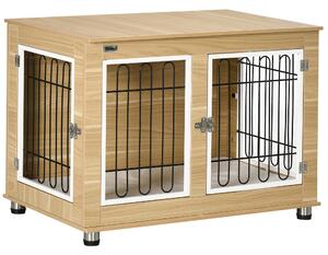 PawHut Casetta per Cani Taglia Media e Grande con 2 Porte Bloccabili e Cuscino Lavabile, 90x58x65 cm, Rovere