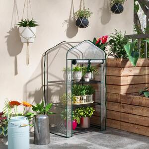 VivaGarden Mini Serra da Giardino con Copertura in PE 3 Ripiani e Porta Avvolgibile 59x39x127 cm Trasparente